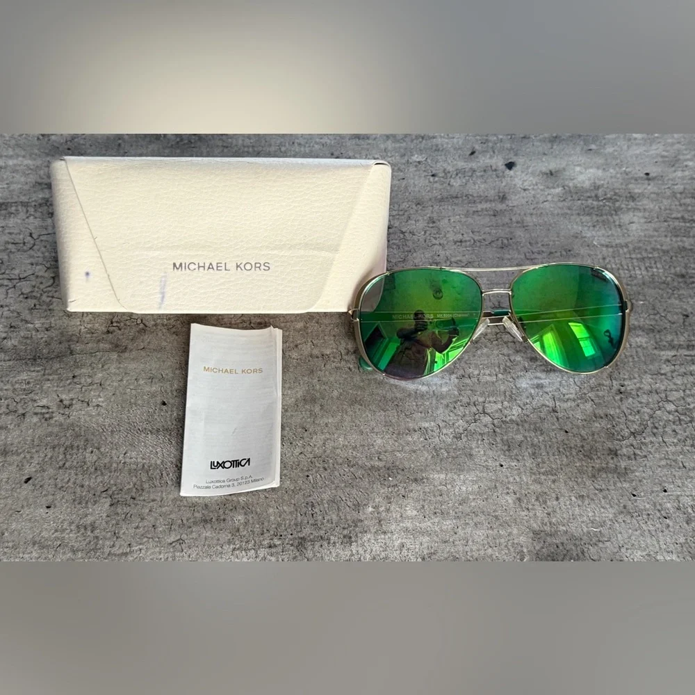 MICHAEL KORS Chelsea MK5004 Gold Green Mirror Aviator Sunglasses OG 2015 Release